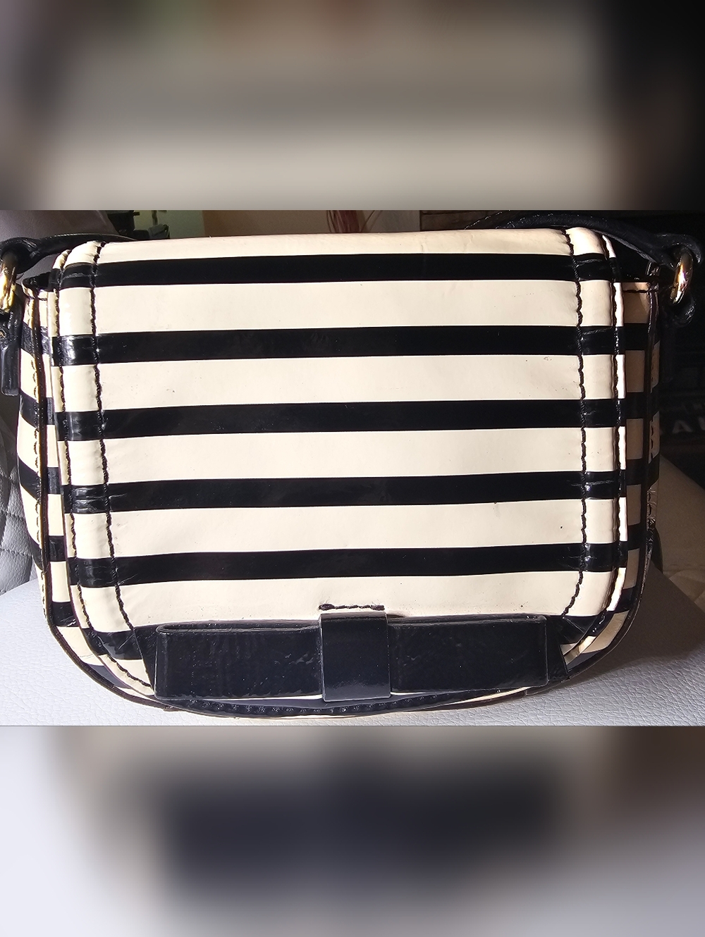 Kate Spade Chelsea Park  Black and White Striped Patent Bag